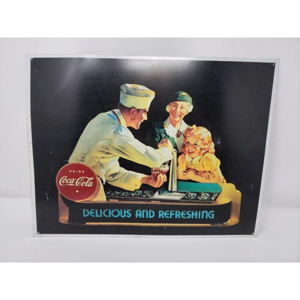 Coca-Cola Retro Tin Metal Advertising Sign Delicious And Refreshing Wall Bar